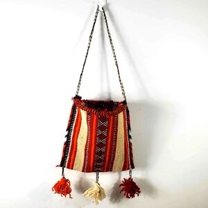 Vintage Boho Carpet Crossbody Bag Tassels Handmade Hippie Wool Multicolour